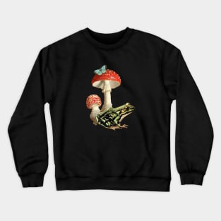Frog Mushroom and Butterfly Composition, Cottagecore Aesthetic Toad, Cute Botanical Arrangement of Phrog Crewneck Sweatshirt